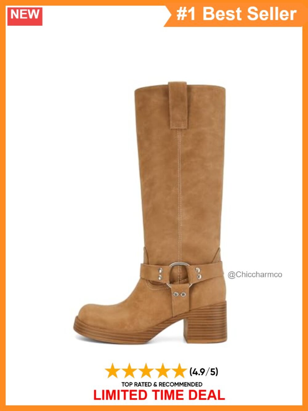 Women's Knee High Riding Boots Faux Leather Round Toe Block Heel Tall Boots